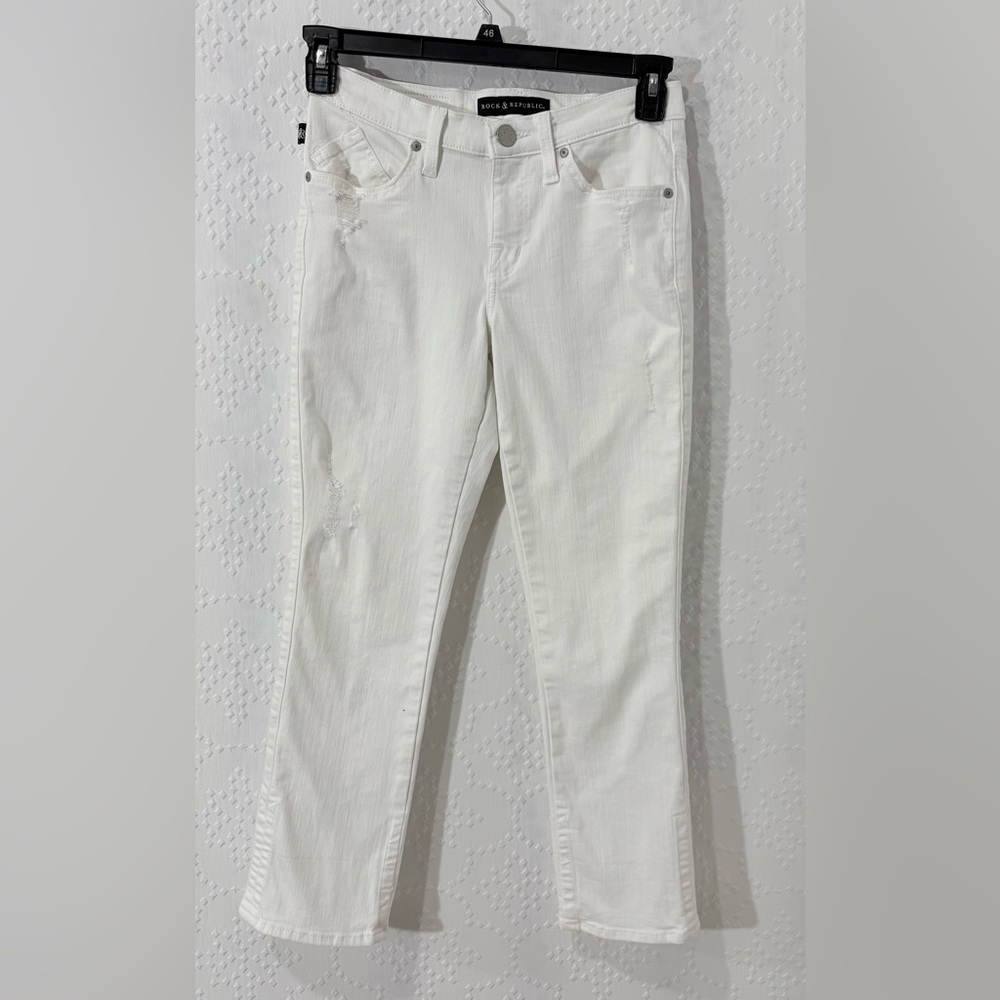White Distressed Skinny Jeans Y2K Boho Coastal Cowgirl Chic Size 4